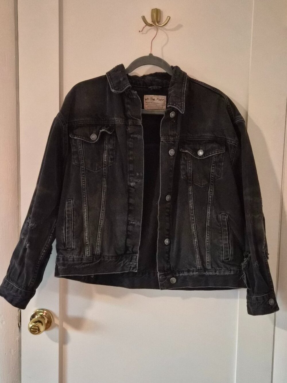 We The Free/Free People Black Distressed Denim Jacket